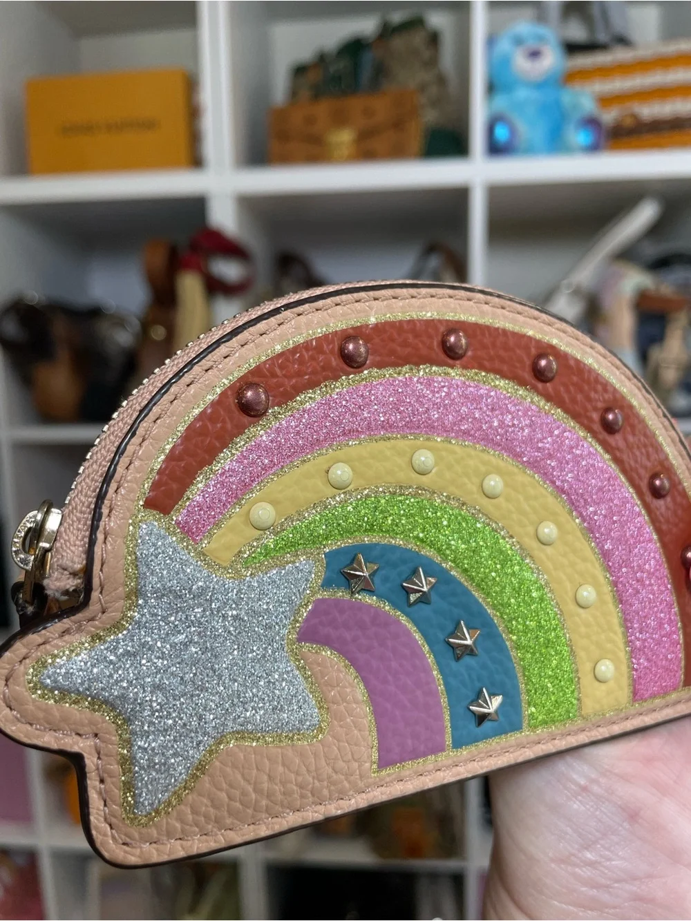 Coach Shooting Star Rainbow Coin Case with Glitter Accents & Studded Details 🌈💫